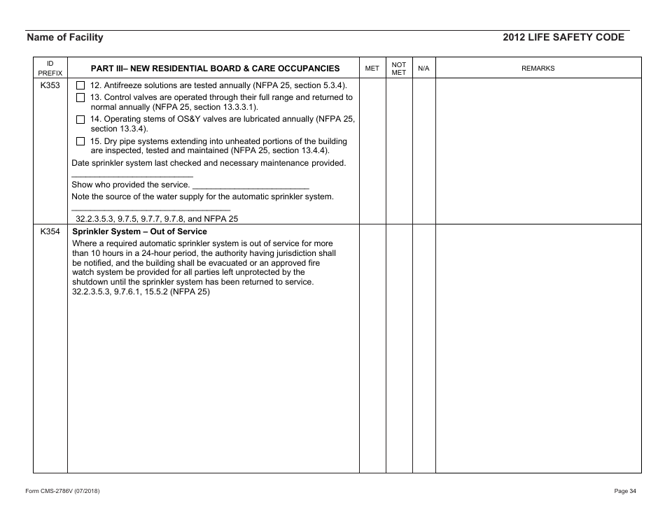 Form CMS-2786V Fire Safety Survey Report - Intermediate Care Facilities for Individuals With Intellectual Disabilities (Small Facilities) - 2012 Life Safety Code, Page 34