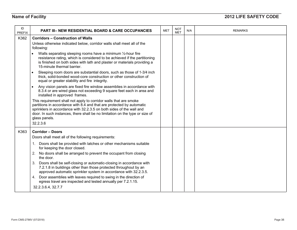Form CMS-2786V Fire Safety Survey Report - Intermediate Care Facilities for Individuals With Intellectual Disabilities (Small Facilities) - 2012 Life Safety Code, Page 35