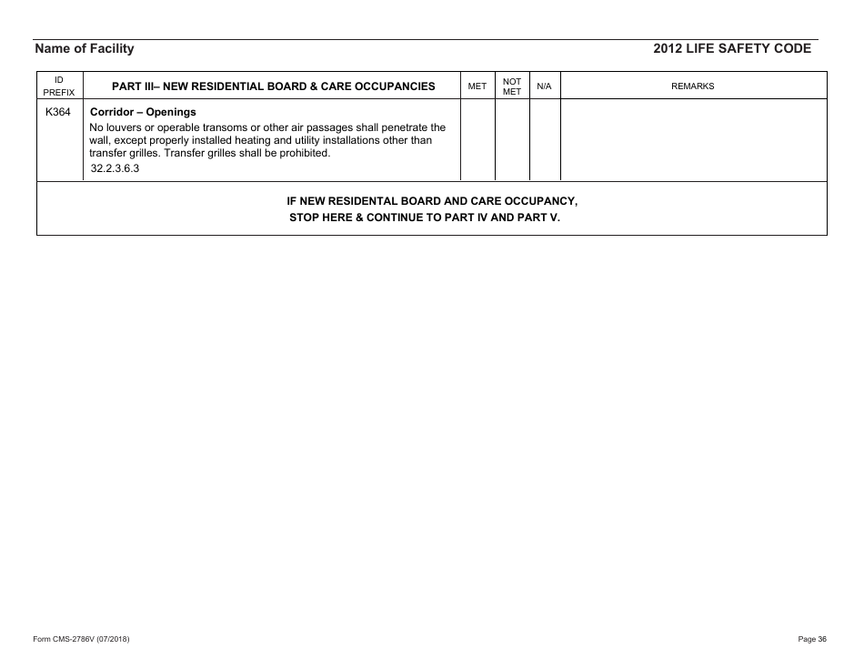 Form CMS-2786V Fire Safety Survey Report - Intermediate Care Facilities for Individuals With Intellectual Disabilities (Small Facilities) - 2012 Life Safety Code, Page 36