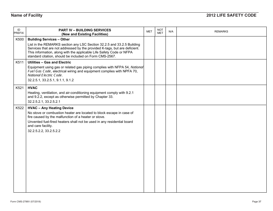 Form CMS-2786V Fire Safety Survey Report - Intermediate Care Facilities for Individuals With Intellectual Disabilities (Small Facilities) - 2012 Life Safety Code, Page 37