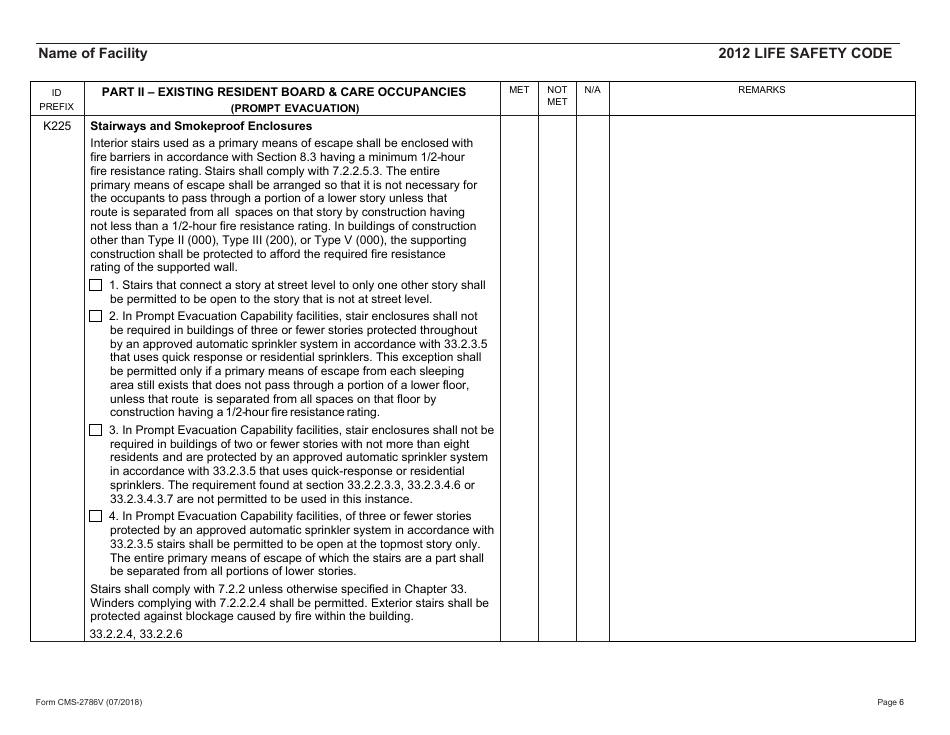 Form CMS-2786V Fire Safety Survey Report - Intermediate Care Facilities for Individuals With Intellectual Disabilities (Small Facilities) - 2012 Life Safety Code, Page 6
