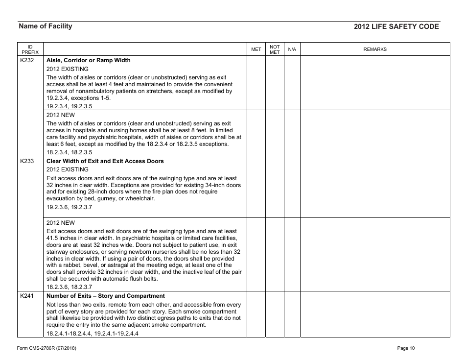 Form CMS-2786R Fire Safety Survey Report - Healthcare - 2012 Life Safety Code, Page 10