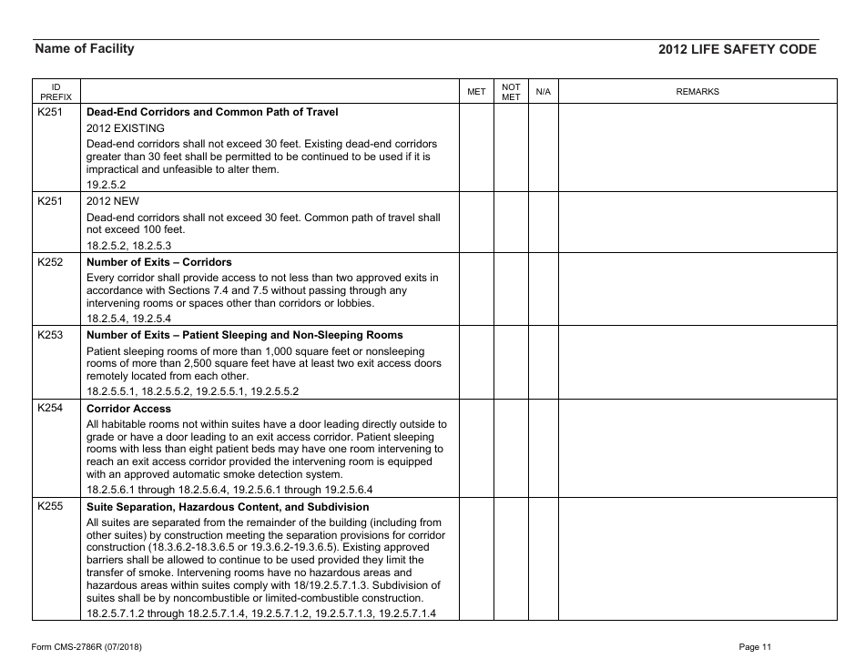 Form CMS-2786R Fire Safety Survey Report - Healthcare - 2012 Life Safety Code, Page 11