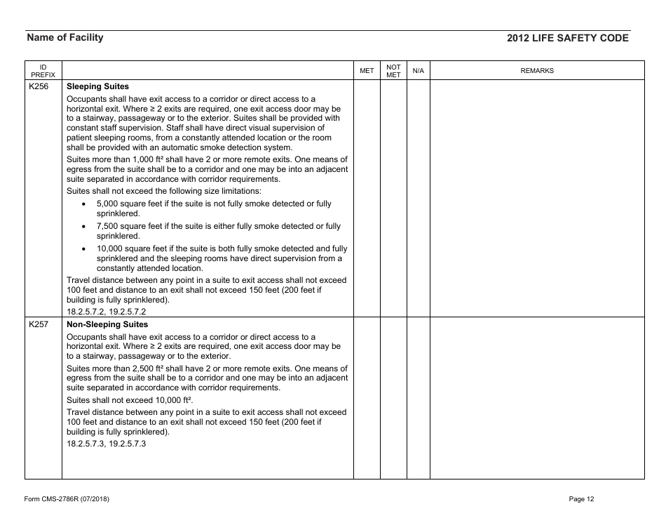 Form CMS-2786R Fire Safety Survey Report - Healthcare - 2012 Life Safety Code, Page 12