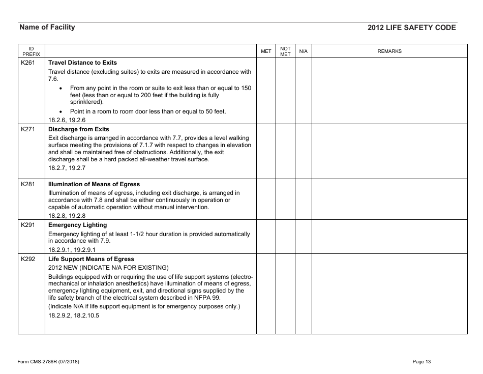 Form CMS-2786R Fire Safety Survey Report - Healthcare - 2012 Life Safety Code, Page 13