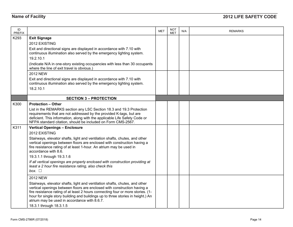 Form CMS-2786R Fire Safety Survey Report - Healthcare - 2012 Life Safety Code, Page 14