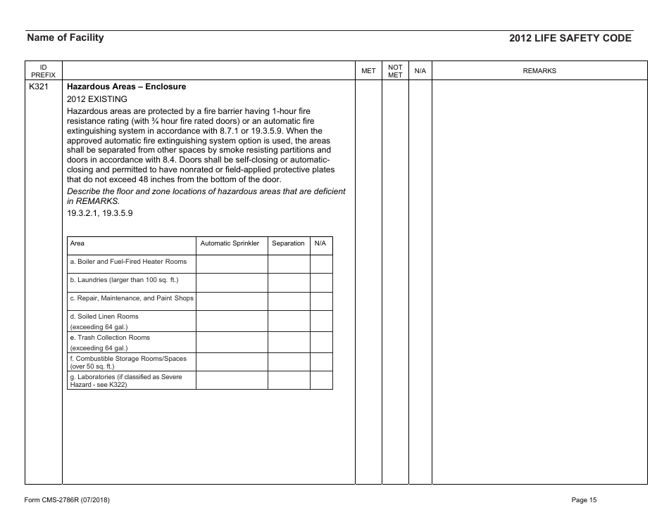 Form CMS-2786R Fire Safety Survey Report - Healthcare - 2012 Life Safety Code, Page 15