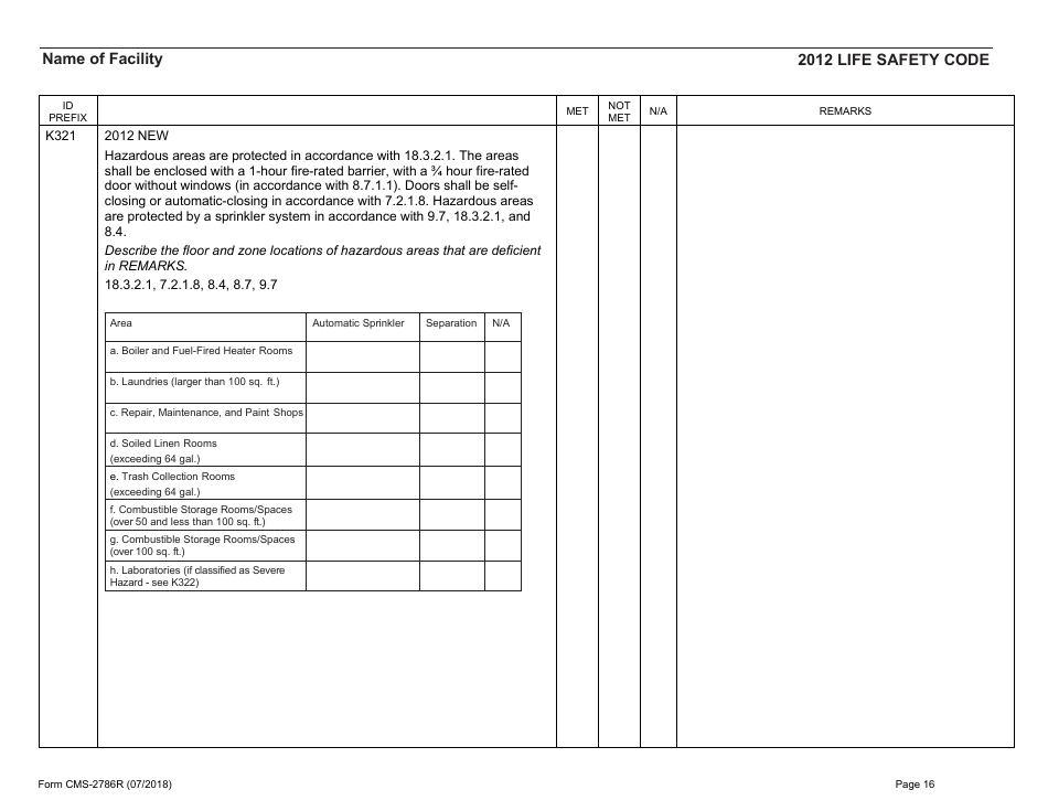 Form CMS-2786R Fire Safety Survey Report - Healthcare - 2012 Life Safety Code, Page 16
