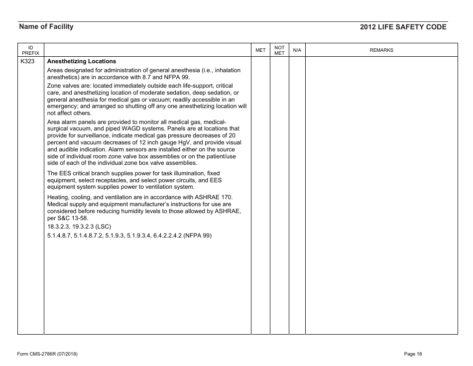 Form CMS-2786R Fire Safety Survey Report - Healthcare - 2012 Life Safety Code, Page 18