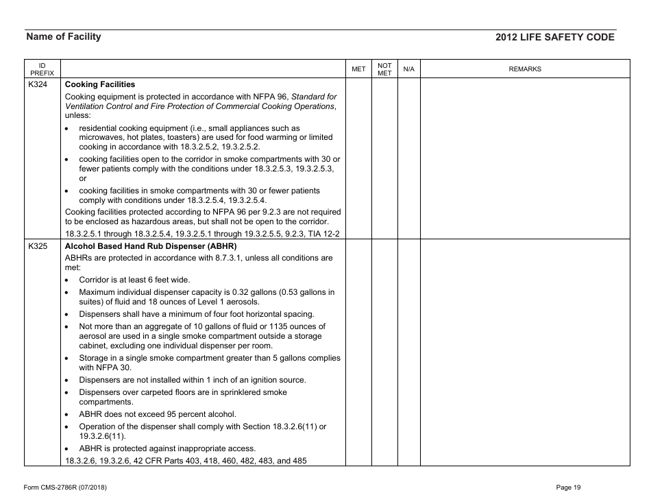 Form CMS-2786R Fire Safety Survey Report - Healthcare - 2012 Life Safety Code, Page 19