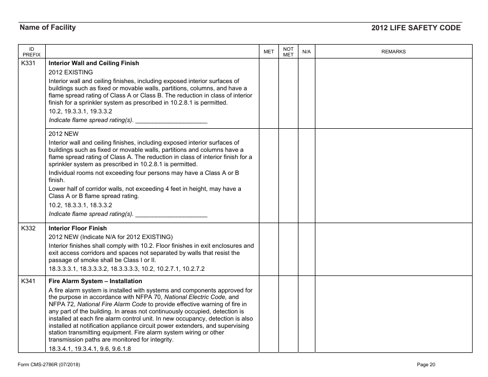 Form CMS-2786R Fire Safety Survey Report - Healthcare - 2012 Life Safety Code, Page 20