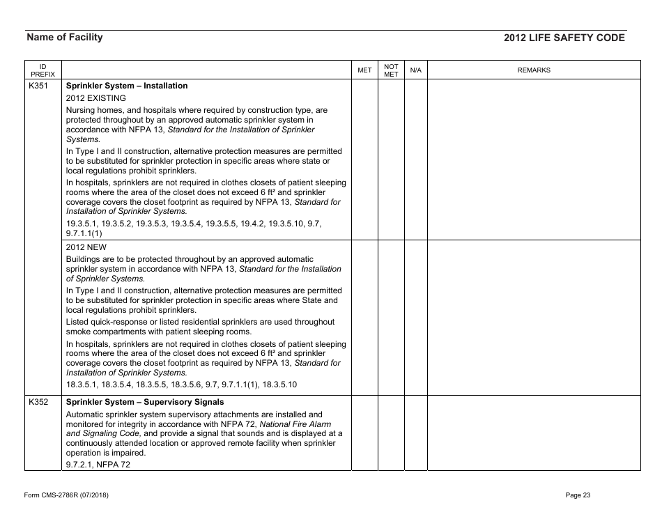 Form CMS-2786R Fire Safety Survey Report - Healthcare - 2012 Life Safety Code, Page 23