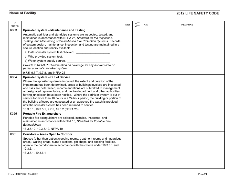 Form CMS-2786R Fire Safety Survey Report - Healthcare - 2012 Life Safety Code, Page 24
