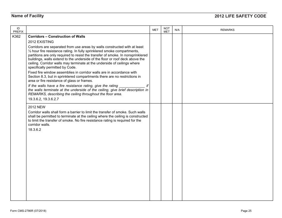 Form CMS-2786R Fire Safety Survey Report - Healthcare - 2012 Life Safety Code, Page 25