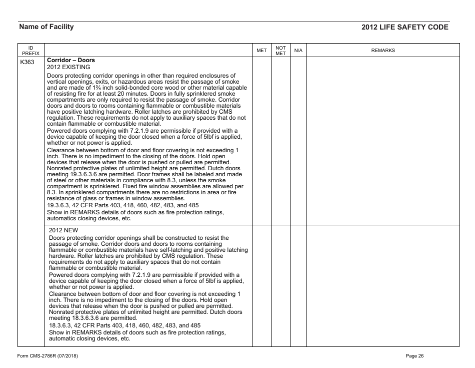 Form CMS-2786R Fire Safety Survey Report - Healthcare - 2012 Life Safety Code, Page 26