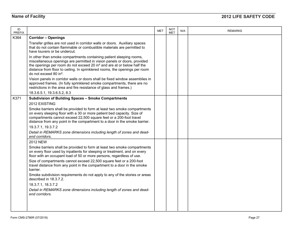 Form CMS-2786R Fire Safety Survey Report - Healthcare - 2012 Life Safety Code, Page 27