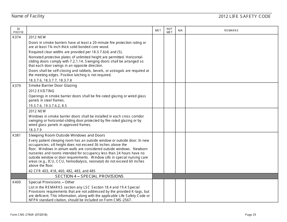 Form CMS-2786R Fire Safety Survey Report - Healthcare - 2012 Life Safety Code, Page 29