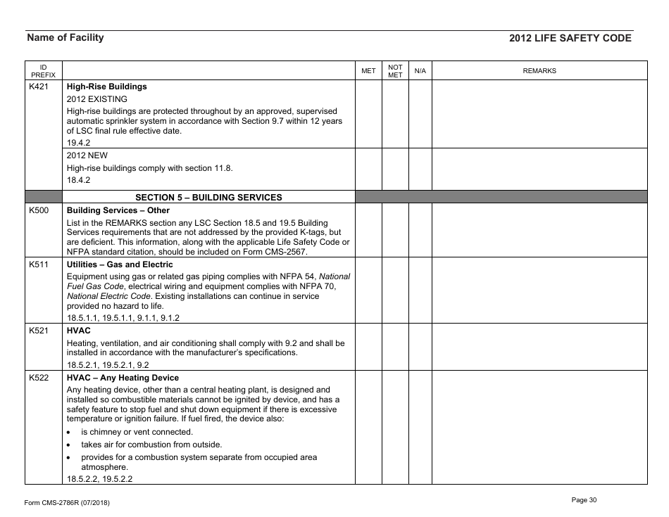 Form CMS-2786R Fire Safety Survey Report - Healthcare - 2012 Life Safety Code, Page 30