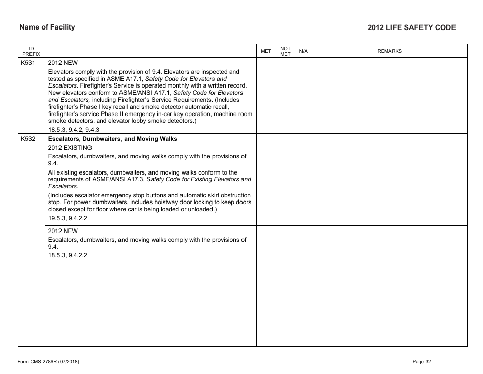 Form CMS-2786R Fire Safety Survey Report - Healthcare - 2012 Life Safety Code, Page 32