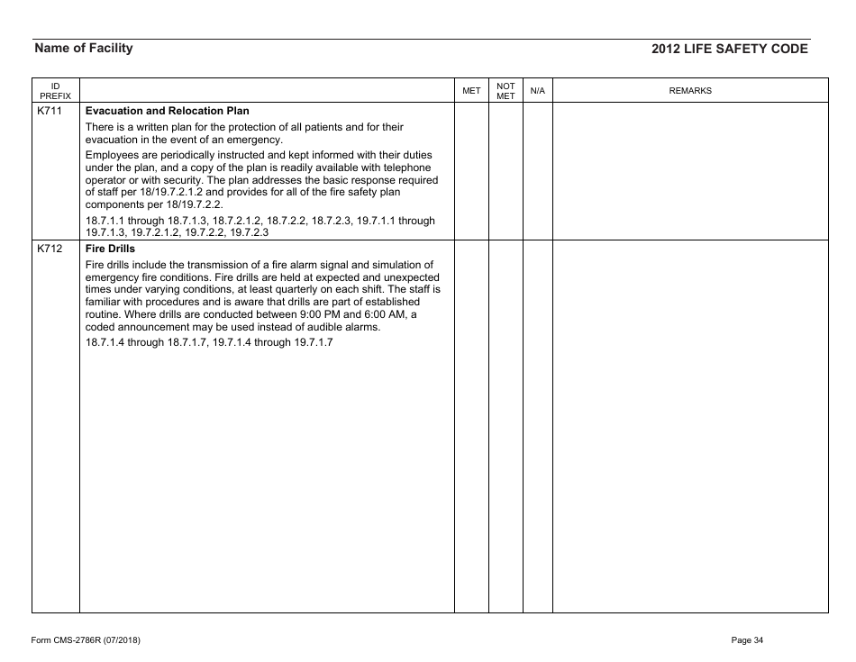 Form CMS-2786R Fire Safety Survey Report - Healthcare - 2012 Life Safety Code, Page 34