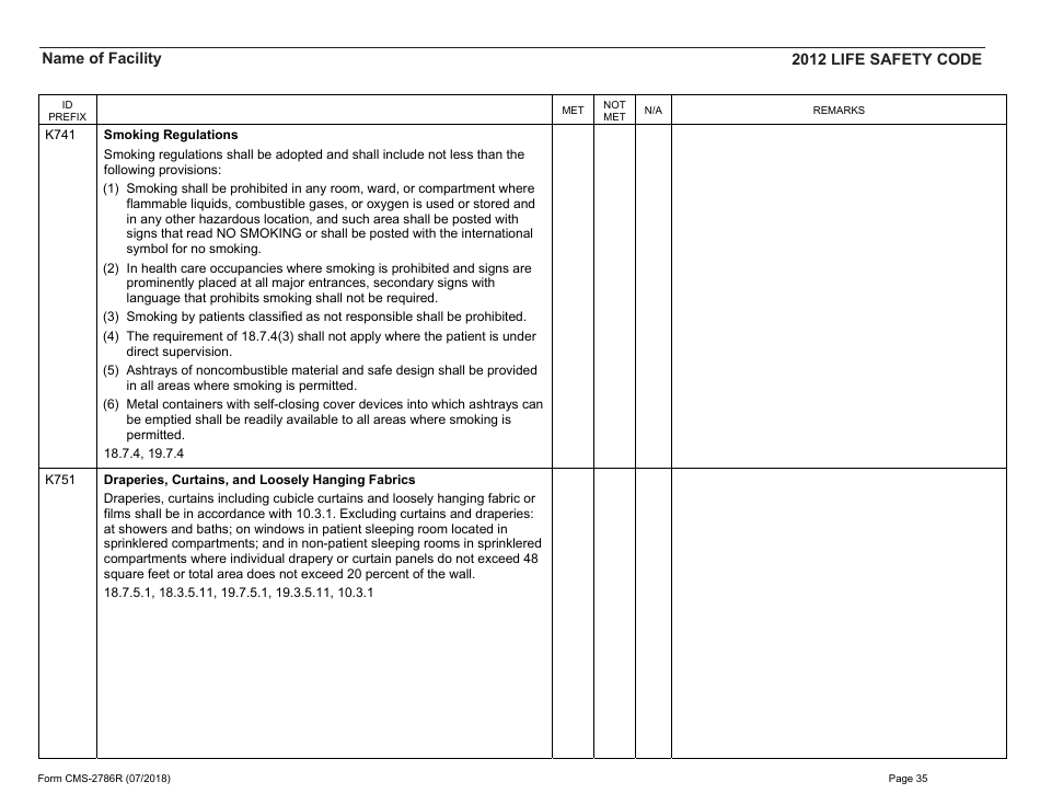 Form CMS-2786R Fire Safety Survey Report - Healthcare - 2012 Life Safety Code, Page 35