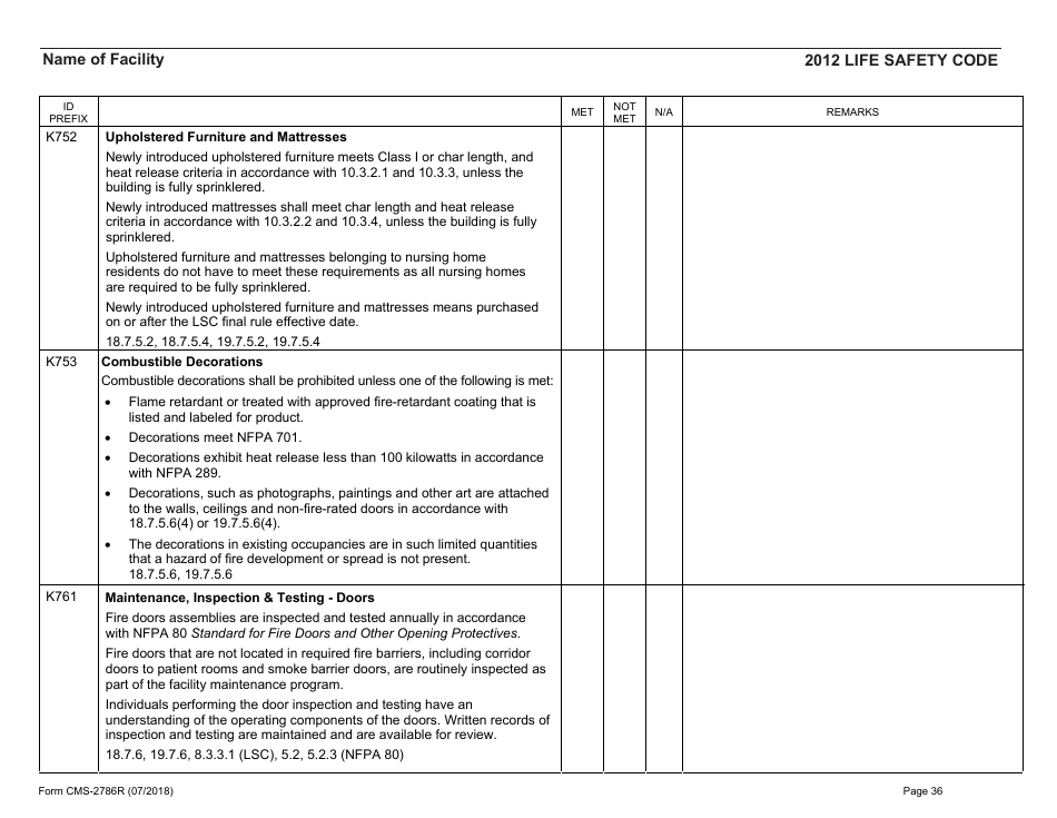 Form CMS-2786R Fire Safety Survey Report - Healthcare - 2012 Life Safety Code, Page 36
