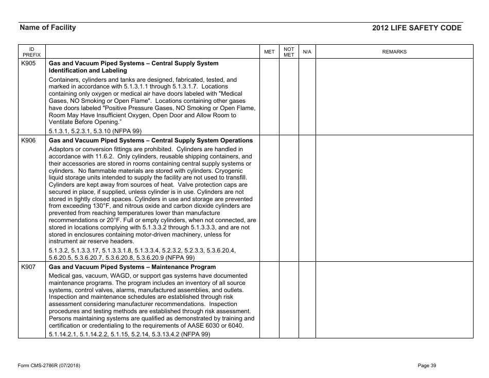 Form CMS-2786R Fire Safety Survey Report - Healthcare - 2012 Life Safety Code, Page 39