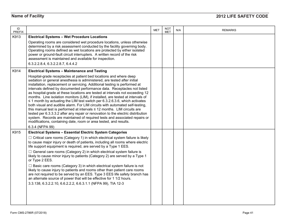 Form CMS-2786R Fire Safety Survey Report - Healthcare - 2012 Life Safety Code, Page 41