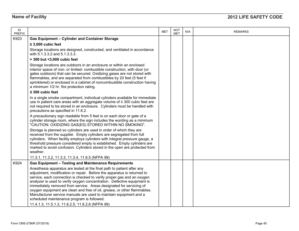 Form CMS-2786R Fire Safety Survey Report - Healthcare - 2012 Life Safety Code, Page 45