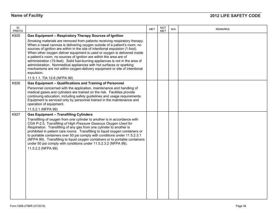 Form CMS-2786R Fire Safety Survey Report - Healthcare - 2012 Life Safety Code, Page 46