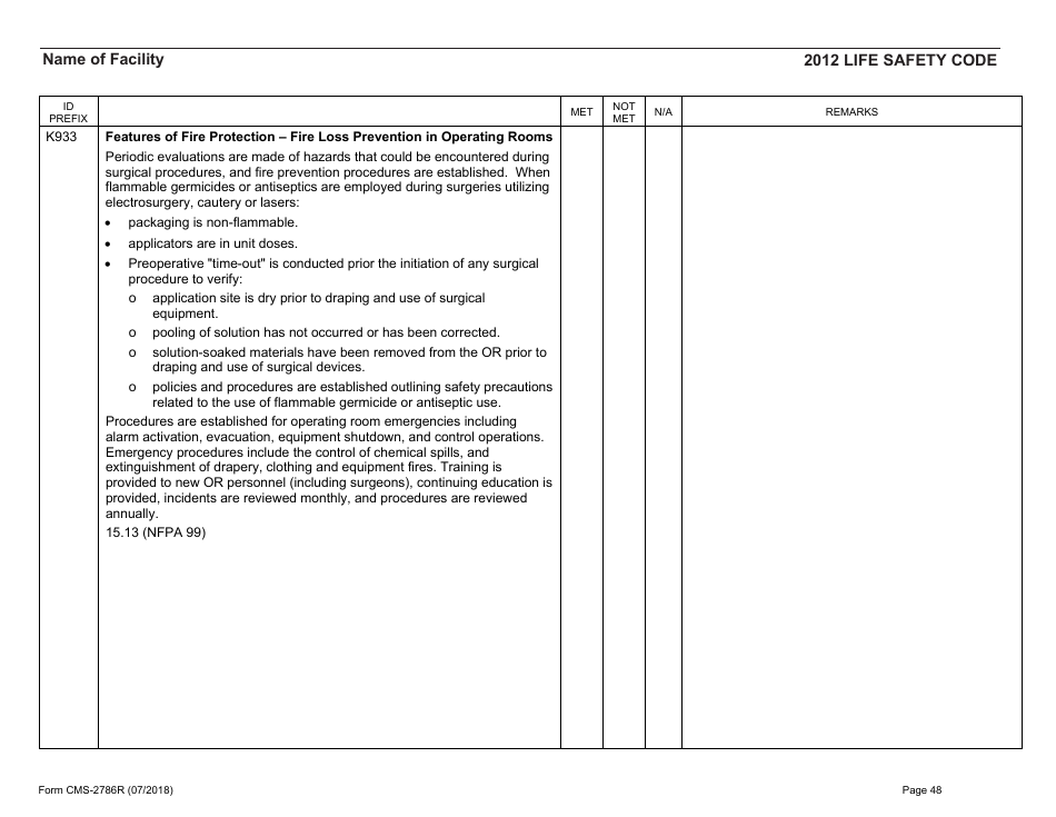 Form CMS-2786R Fire Safety Survey Report - Healthcare - 2012 Life Safety Code, Page 48
