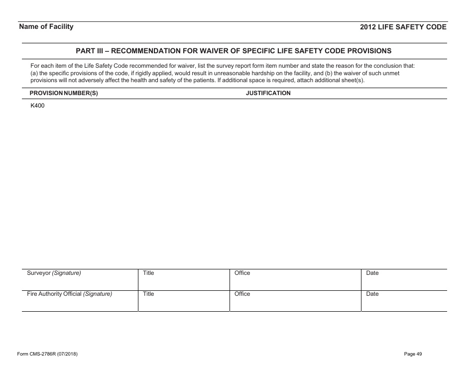 Form CMS-2786R Fire Safety Survey Report - Healthcare - 2012 Life Safety Code, Page 49