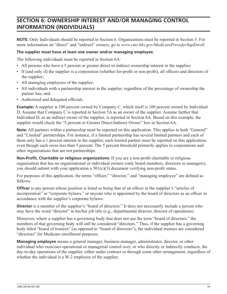 Form CMS-20134 Medicare Enrollment Application, Page 19