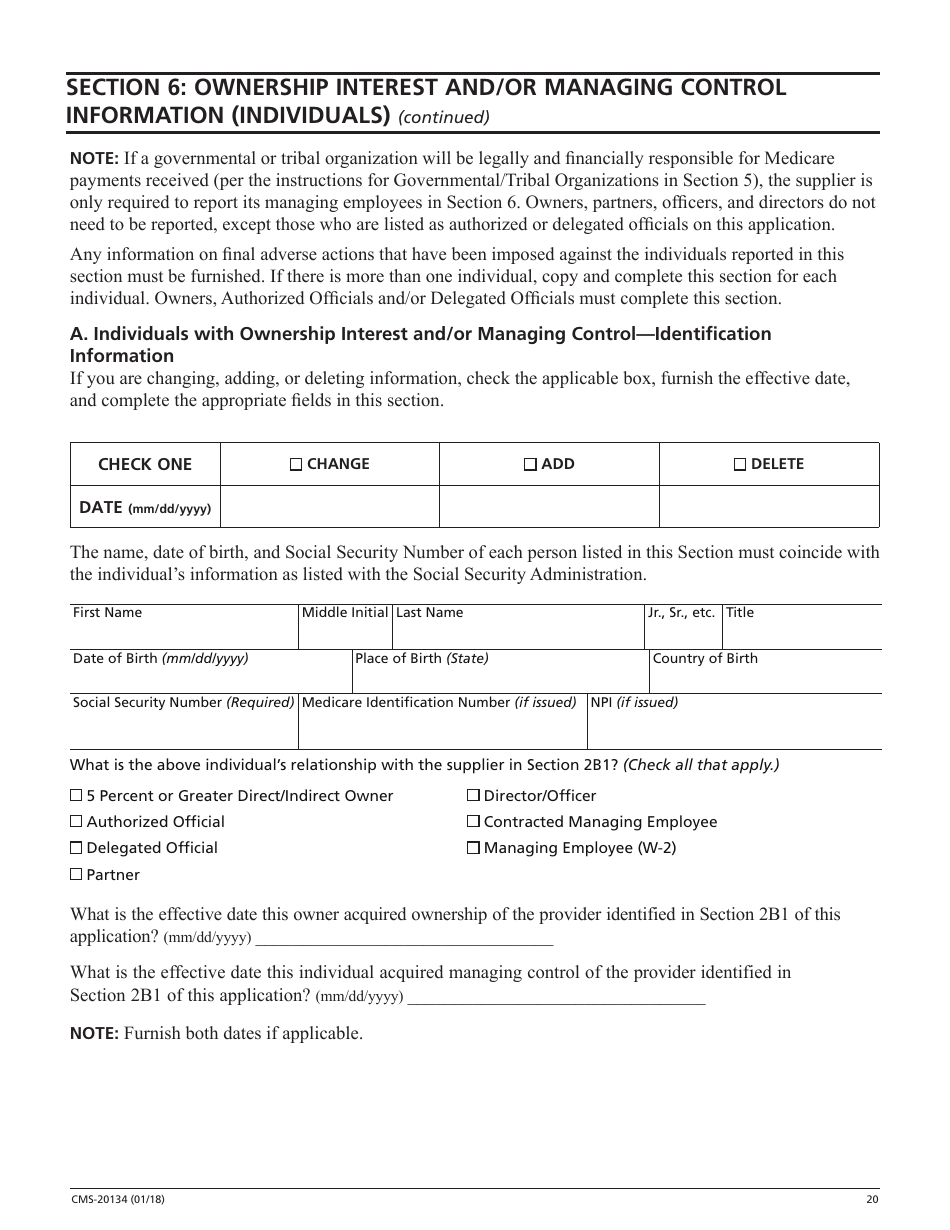 Form CMS-20134 Medicare Enrollment Application, Page 20