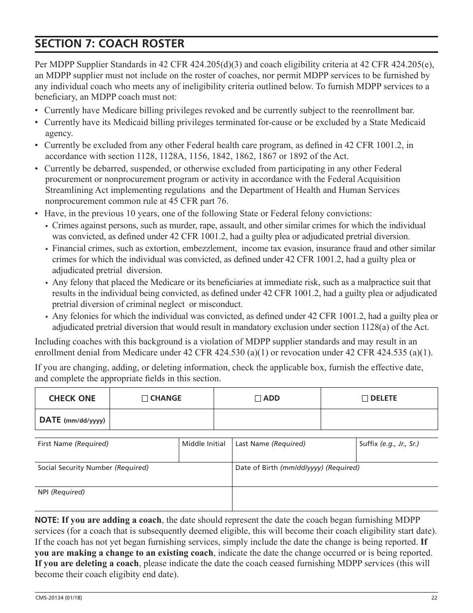 Form CMS-20134 Medicare Enrollment Application, Page 22