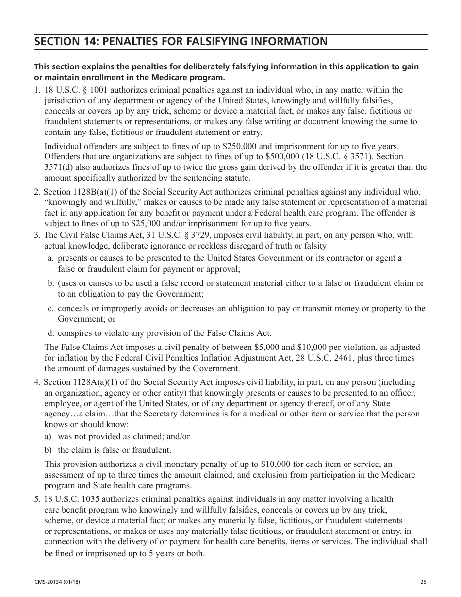 Form CMS-20134 Medicare Enrollment Application, Page 25
