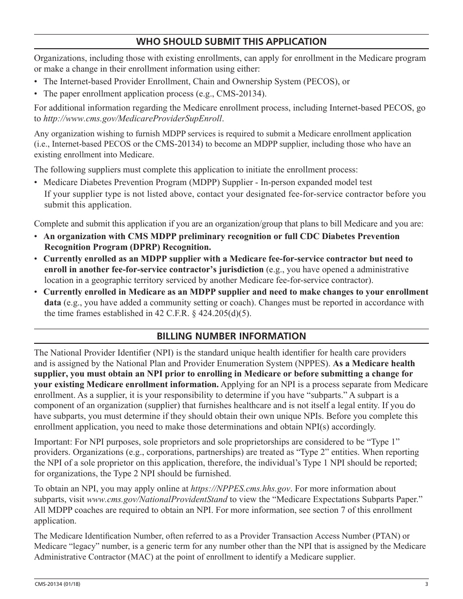 Form CMS-20134 Medicare Enrollment Application, Page 3