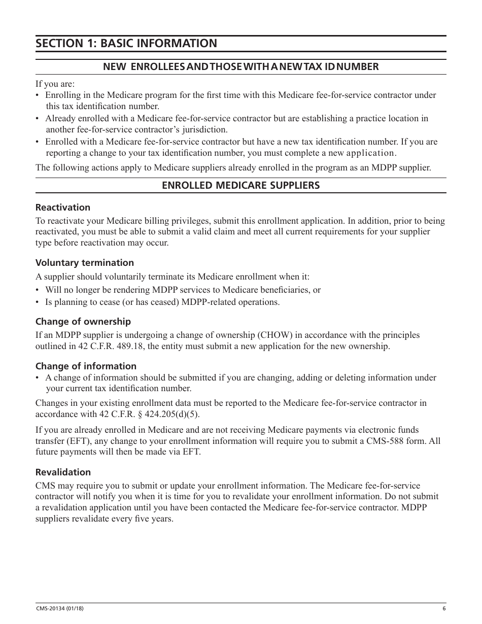 Form CMS-20134 Medicare Enrollment Application, Page 6