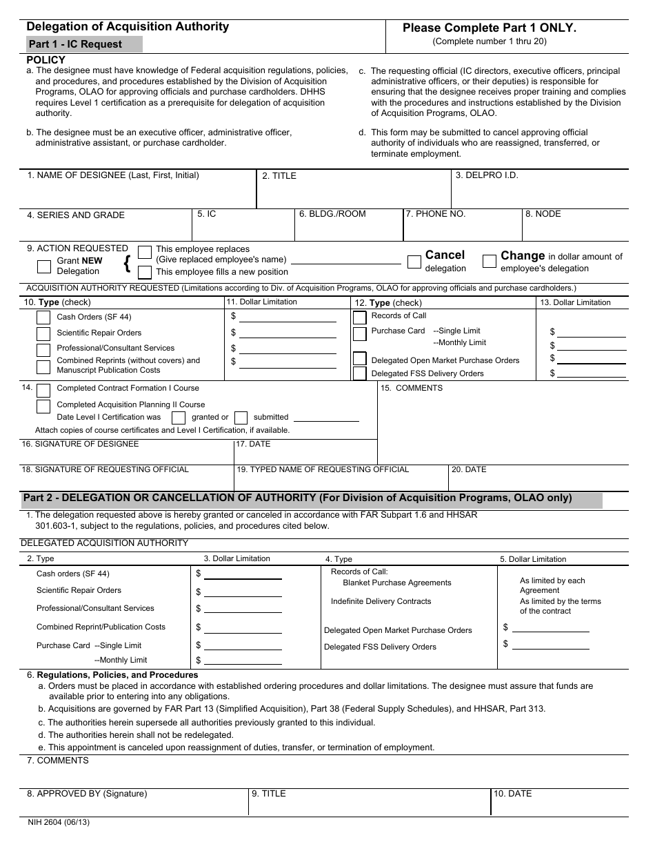 Form Nih2604 - Fill Out, Sign Online And Download Fillable Pdf 