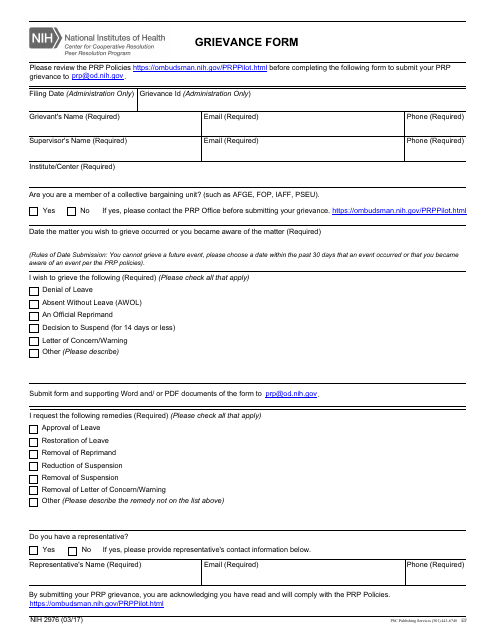 Form NIH2976 Grievance Form