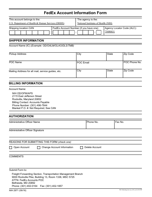 Form NIH2971 Fedex Account Information Form