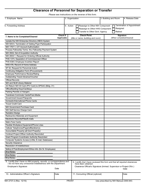 Form NIH2737-2  Printable Pdf
