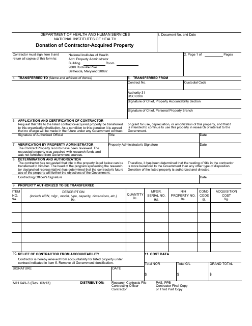 Form NIH649-3 Donation of Contractor-Acquired Property