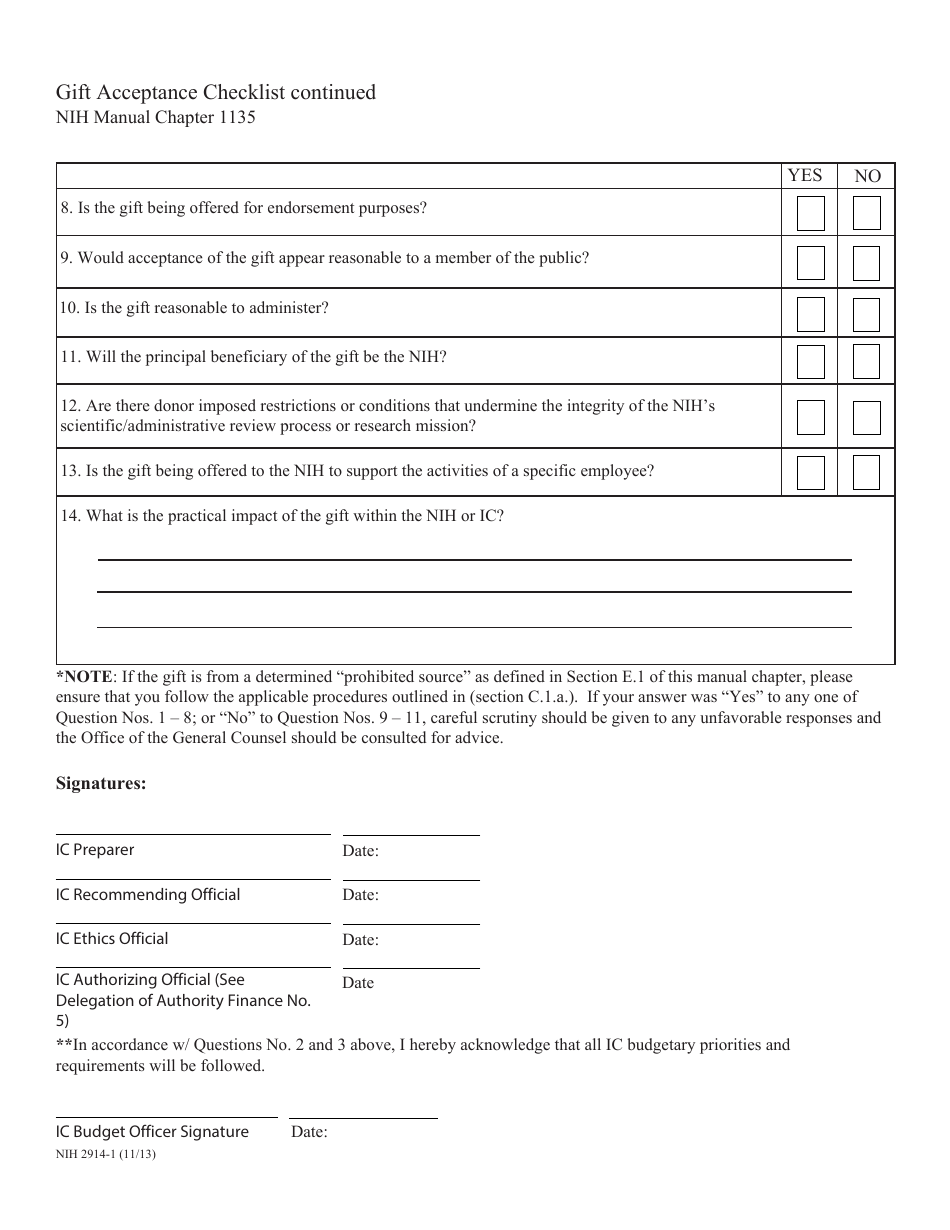 Form NIH2914-1 Appendix 2 Gift Transmittal Checklist, Page 2