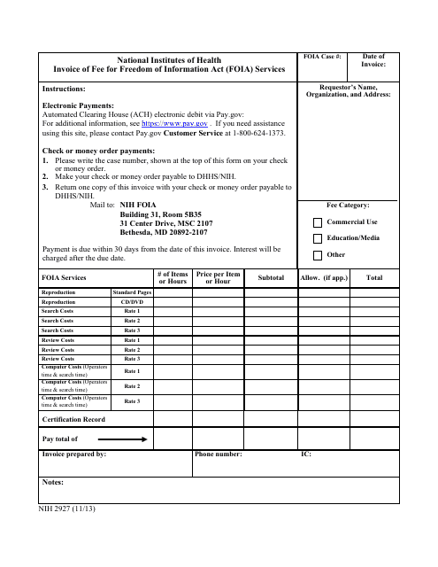 Form NIH2927  Printable Pdf
