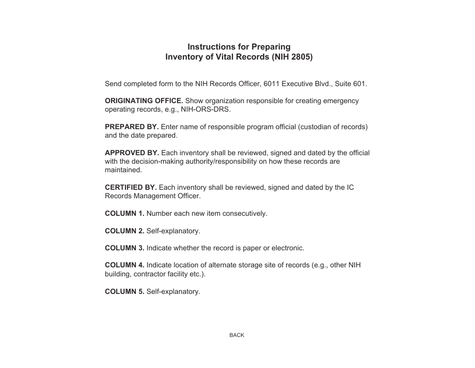 Form NIH2805 Inventory of Vital Records, Page 2