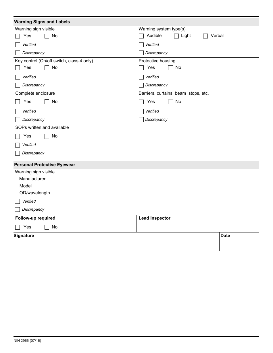 Form NIH-2966 Laser Safety Program Appendix a: Survey Form, Page 2