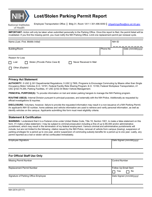 Form NIH2574  Printable Pdf