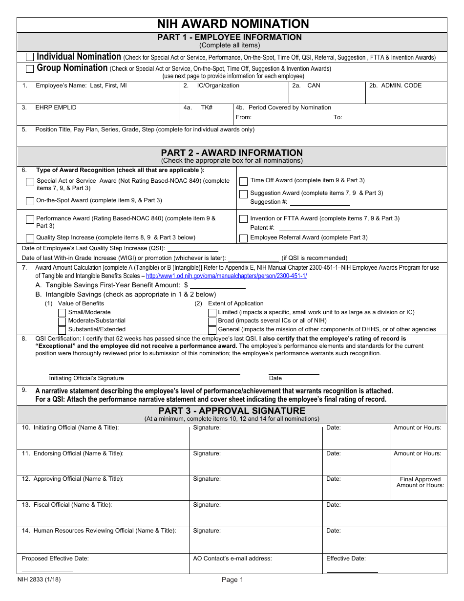 Form Nih2833 - Fill Out, Sign Online And Download Printable Pdf 