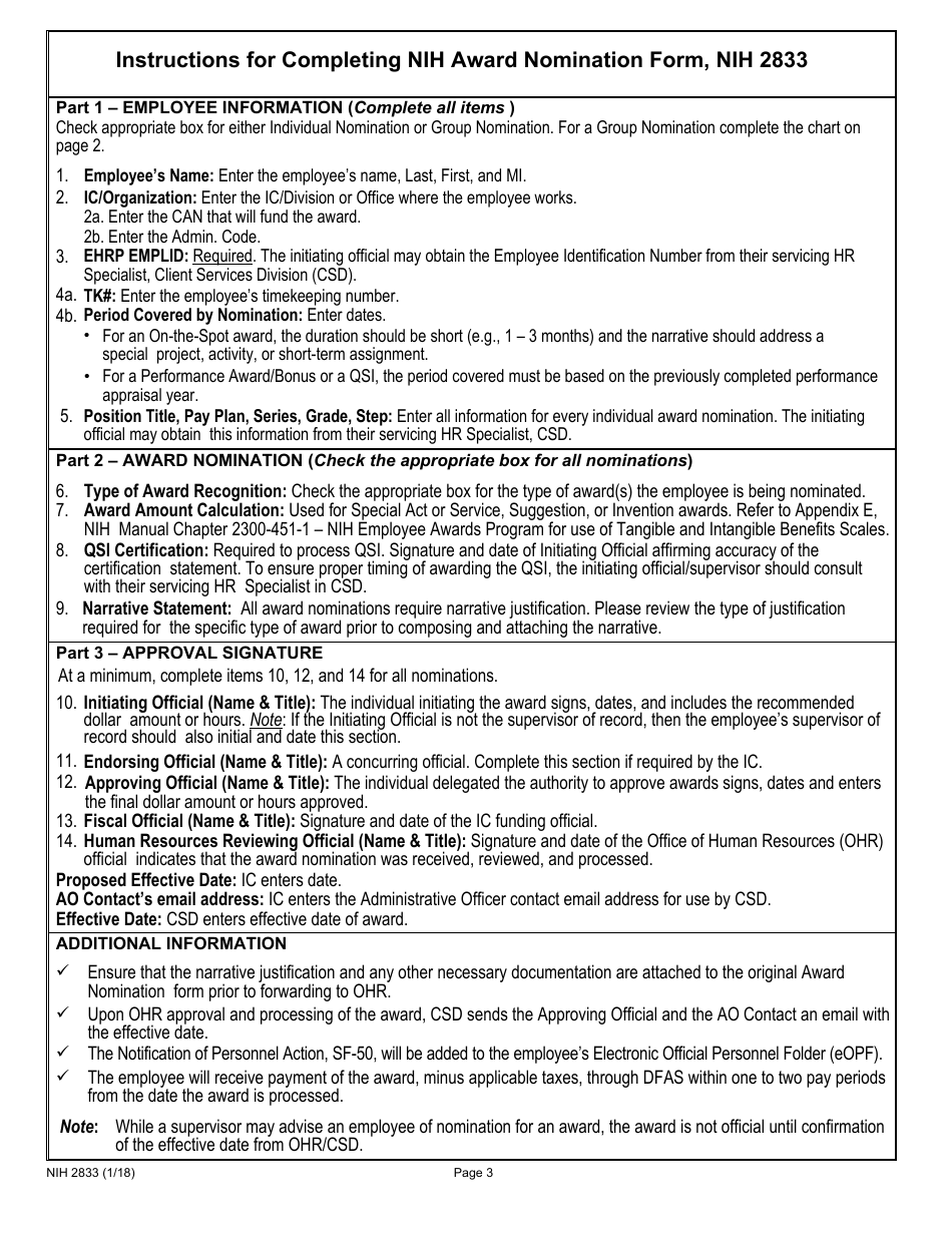 Form NIH2833 Nih Award Nomination, Page 3